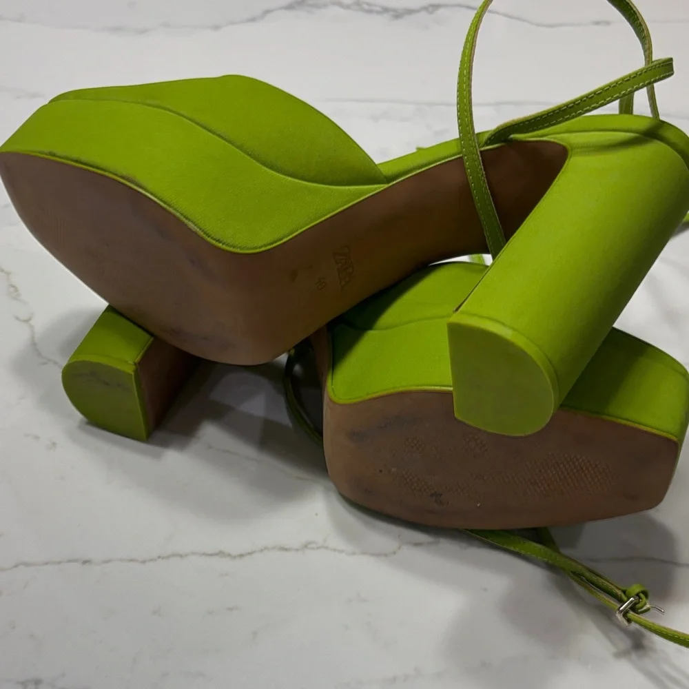 Zara Lime Green Platform Ankle-Tie Heels